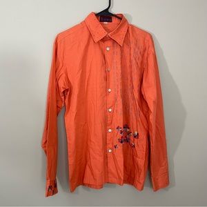 Alpana Bawa Embroidered Pinwheel Flowers Shirt in soft Blue Cotton Size Medium